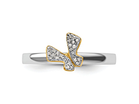 14K Yellow Gold Over Sterling Silver Stackable Expressions Butterfly Diamond Ring 0.066ctw