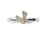 14K Yellow Gold Over Sterling Silver Stackable Expressions Butterfly Diamond Ring 0.066ctw