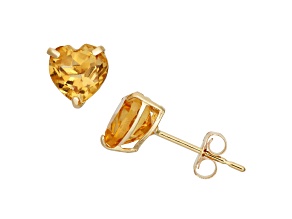 Citrine Heart Shape 10K Yellow Gold Stud Earrings, 2.2ctw