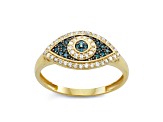 Blue And White Diamond 10K Yellow Gold Evil Eye Cluster Ring 0.30ctw