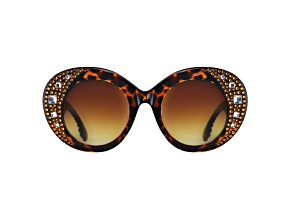 Brown Crystal Oval Frame Sunglasses