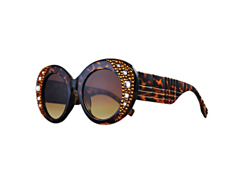 Brown Crystal Oval Frame Sunglasses