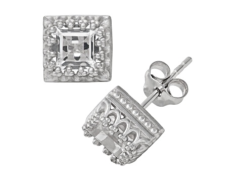 Princess Cut Lab Created White Sapphire Sterling Silver Stud Earrings 2.60ctw