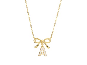 White Cubic Zirconia 14k Yellow Gold Over Sterling Silver "A" Initial Bow Necklace 0.23ctw