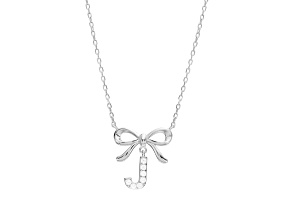 White Cubic Zirconia Sterling Silver "J" Initial Bow Necklace 0.23ctw