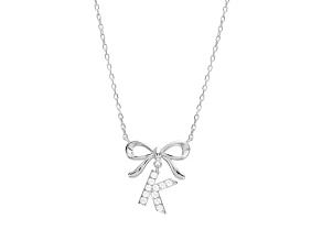 White Cubic Zirconia Sterling Silver "K" Initial Bow Necklace 0.23ctw
