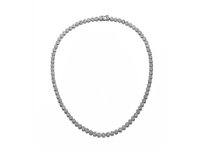 Clear Cubic Zirconia, Rhodium Plated over Sterling Silver Flower Design Tennis Necklace