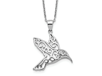 Picture of Rhodium Over Sterling Silver Cubic Zirconia Hummingbird Necklace