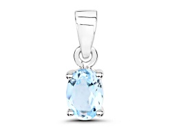 Vintage Style Blue Topaz Pendant Necklace – Oval Lab-Created Gemstone, Silver Plated, 18" Chain
