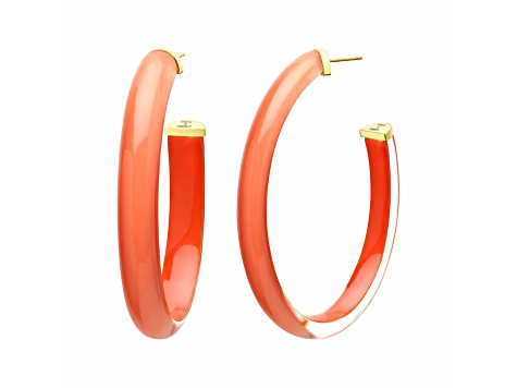 14K Yellow Gold Over Sterling Silver XL Oval Illusion Acrylic Hoops in Magenta