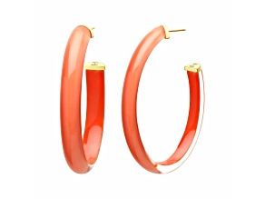 14K Yellow Gold Over Sterling Silver XL Oval Illusion Lucite Hoops in Magenta