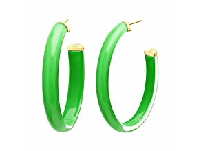 14K Yellow Gold Over Sterling Silver XL Oval Illusion Lucite Hoops in Green