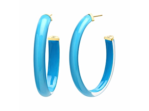 14K Yellow Gold Over Sterling Silver XL Oval Illusion Acrylic Hoops in Teal