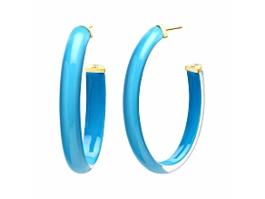 14K Yellow Gold Over Sterling Silver XL Oval Illusion Lucite Hoops in Teal