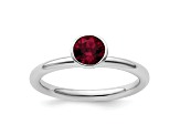 Sterling Silver Stackable Expressions High 5mm Red Crystal Ring