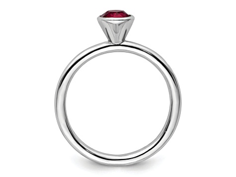 Sterling Silver Stackable Expressions High 5mm Red Crystal Ring