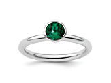 Sterling Silver Stackable Expressions High 5mm Green Crystal Ring