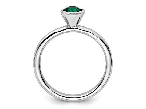 Sterling Silver Stackable Expressions High 5mm Green Crystal Ring
