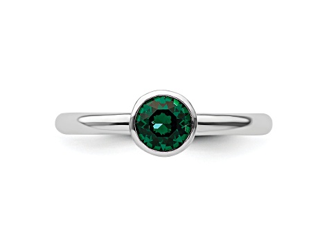 Sterling Silver Stackable Expressions High 5mm Green Crystal Ring