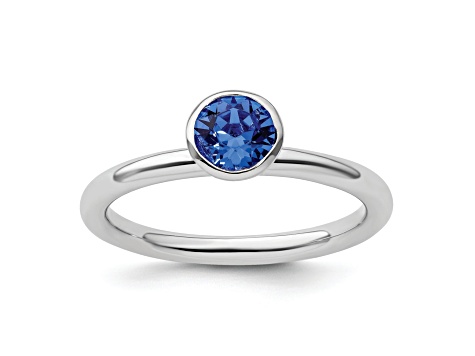 Sterling Silver Stackable Expressions High 5mm Blue Crystal Ring