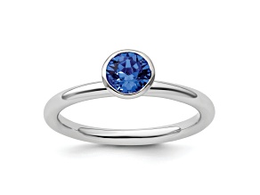Sterling Silver Stackable Expressions High 5mm Blue Crystal Ring