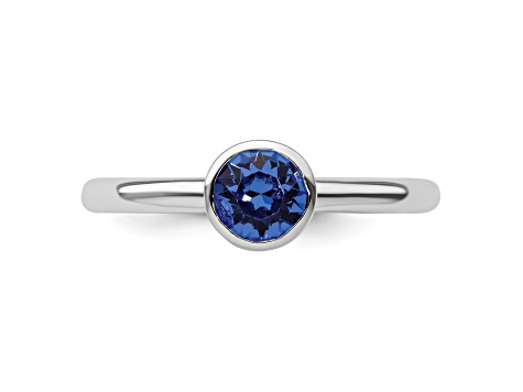 Sterling Silver Stackable Expressions High 5mm Blue Crystal Ring