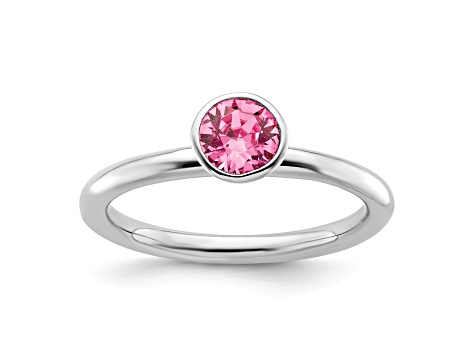 Sterling Silver Stackable Expressions High 5mm Pink Crystal Ring