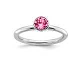 Sterling Silver Stackable Expressions High 5mm Pink Crystal Ring