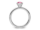 Sterling Silver Stackable Expressions High 5mm Pink Crystal Ring