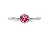 Sterling Silver Stackable Expressions High 5mm Pink Crystal Ring