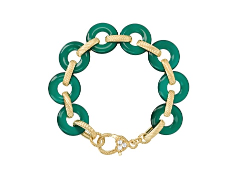 Judith Ripka Green Agate 14k Gold Clad Sterling Silver Verona Link Bracelet