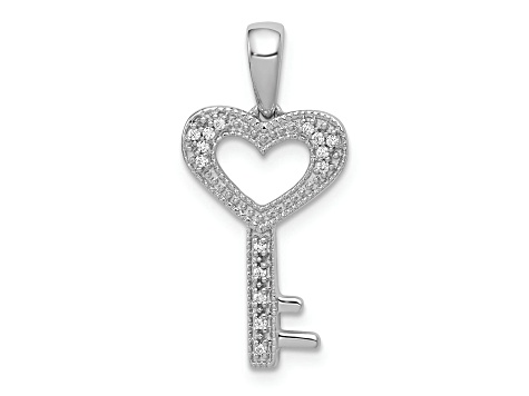 Rhodium Over 14K White Gold 1/20ct. Diamond Heart Key Pendant