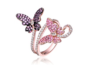 Pink Cubic Zirconia, 18K Rose Gold Plated and Black Plated over Sterling Silver Modern Ring