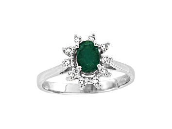 Picture of 0.61ctw Oval Emerald and Diamond Halo Ring in 14k White Gold