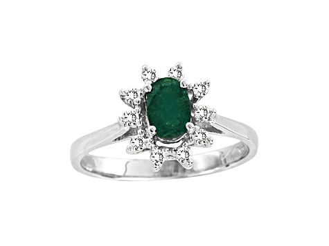 0.61ctw Oval Emerald and Diamond Halo Ring in 14k White Gold