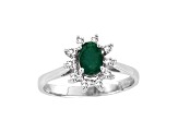 0.61ctw Oval Emerald and Diamond Halo Ring in 14k White Gold