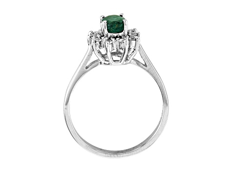 0.61ctw Oval Emerald and Diamond Halo Ring in 14k White Gold