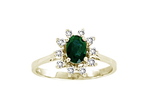 0.61ctw Oval Emerald and Diamond Halo Ring in 14k Yellow Gold