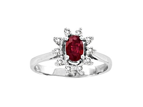 0.65ctw Oval Ruby and Diamond Halo Ring in 14k White Gold