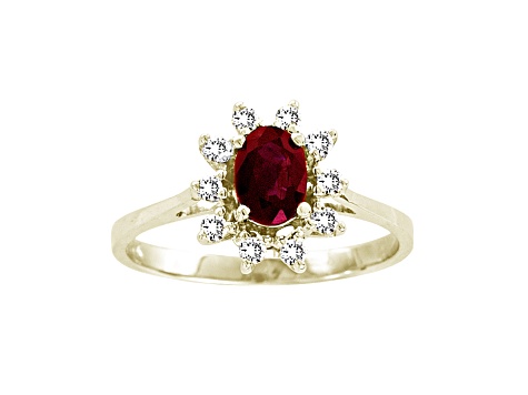 0.65ctw Oval Ruby and Diamond Halo Ring in 14k Yellow Gold