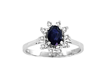 Picture of 0.75ctw Oval Sapphire and Diamond Halo Ring in 14k White Gold