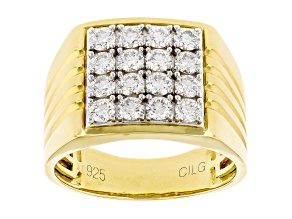 White Lab-Grown Diamond F-G SI 14K Yellow Gold Over Sterling Silver Mens Ring 1.50ctw