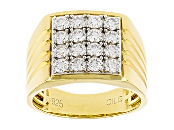 Picture of White Lab-Grown Diamond F-G SI 14K Yellow Gold Over Sterling Silver Mens Ring 1.50ctw
