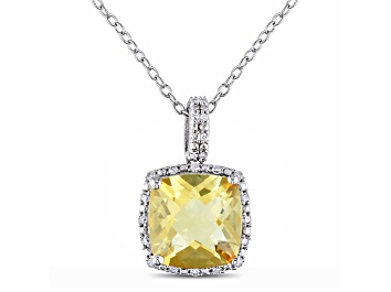 Picture of Citrine and Diamond Sterling Silver Halo Pendant with Chain 4.10ctw