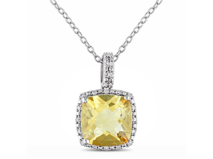 Citrine and Diamond Sterling Silver Halo Pendant with Chain 4.10ctw