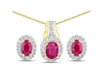 Picture of Red Ruby 18k Yellow Gold Over Sterling Silver Necklace and Earrings 2 Piece Jewelry Set