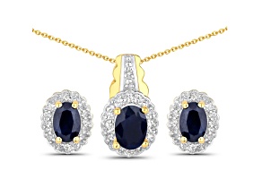 Dark Blue Sapphire 18k Yellow Gold Over Sterling Silver Necklace and Earrings 2 Piece Jewelry Set