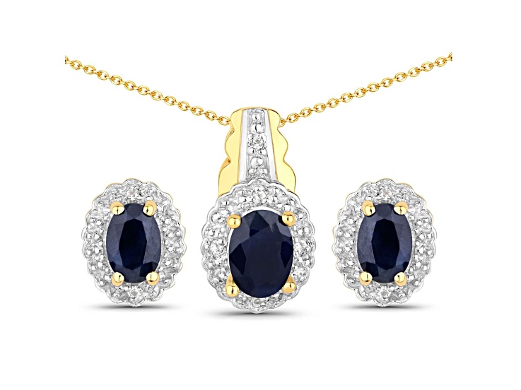 Dark Blue Sapphire 18k Yellow Gold Over Sterling Silver Necklace and Earrings 2 Piece Jewelry Set