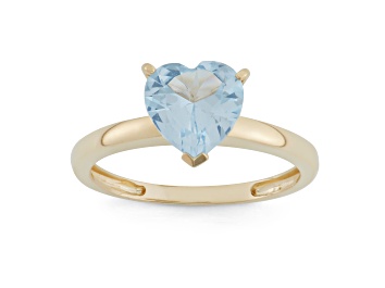 Picture of Lab Created Aquamarine 10K Yellow Gold Heart Ring 2.05ctw