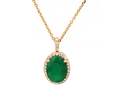 3.88 Ctw Emerald and 0.24 Ctw White Diamond Pendant in 14K YG